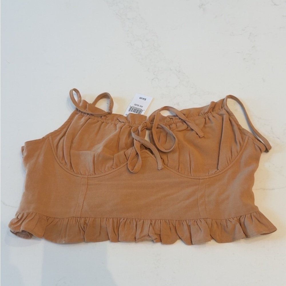 Kendall & Kylie Tan Ruffle Crop Top